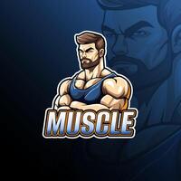muskel maskot logotyp design för bricka, emblem, esport och t-shirt utskrift vektor
