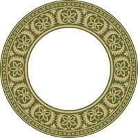 runda guld och grön indisk nationell prydnad. etnisk växt cirkel, gräns. ram, blomma ringa. vallmo och löv vektor