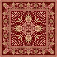 röd och guld färgad fyrkant prydnad av gammal grekland. klassisk bricka mönster av de roman välde vektor