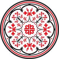 runda klassisk europeisk prydnad, röd med svart. blommig mönster i en cirkel. antiken av gammal grekland och de roman välde vektor