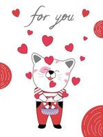 sammlung glücklicher valentinstag mit süßen katzen. Entwerfen Sie einen Doodle-Stil mit Valentinstag-Thema vektor