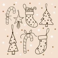 Weihnachtsbaum Ornamente Clipart-Bundle. skizzierte Clipart-Set für Weihnachten. dekorativer Weihnachtsschmuck vektor