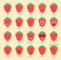 färgglada söta jordgubbar tecknade set med olika uttryck vektor