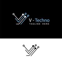 Technologie-Schaltkreis Buchstabe V anfänglicher Logo-Vorlagen-Design-Vektor vektor