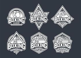 Box-Retro-Abzeichen-Logo-Emblem-Design mit Boxer-Illustrationspaket mit schwarzer und weißer Farbe vektor