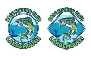 largemouth bas fiskeklubb, bas hoppa på floden fångst av man på kajakfiske vektor