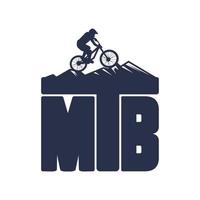 mountainbike enkel logotyp med cyklist och berg siluett vektor