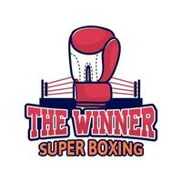 der Gewinner Super Boxing Abzeichen Logo Design Poster Handschuh Ring Boxer vektor