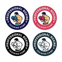 boxning badge logotyp design boxer gör försvar vektor pack