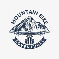 Mountainbike-Abenteuer-Vintage-Logo-Vorlage mit Lenker- und Bergillustration vektor