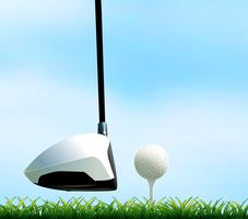 Golfklubb och golfboll på gräsmattan vektor