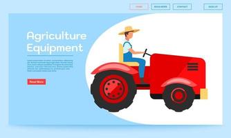 Landingpage-Vektorvorlage für landwirtschaftliche Geräte. Website-Interface-Idee für Traktorfahren mit flachen Illustrationen. Landmaschinen-Homepage-Layout. Webbanner, Webseiten-Cartoon-Konzept vektor
