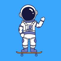 astronaut tecknad söt med skateboard vektor