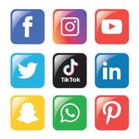 Social Media flache Icons Technologie, Netzwerk. Hintergrund-Gruppe Smiley-Gesicht-Verkauf. teilen, mögen, vektorillustration twitter, youtube, whatsapp, snapchat, facebook, instagram, tick tack, tok vektor