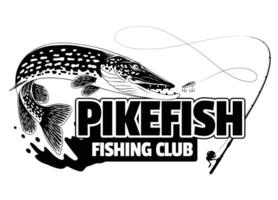 årgång gädda fisk fiske klubb logotyp illustration vektor