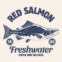 Jahrgang Hemd Design von rot Lachs Fisch Illustration vektor