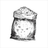 Grafik Illustration von Tasche von Weizen . schwarz und Weiß skizzieren auf ein Weiß Hintergrund. geeignet zum Logo, Bäckerei Design, Verpackung Papier vektor