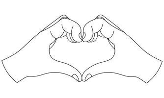 Gliederung von zwei Hände im das gestalten von ein Herz im ein Karikatur Stil isoliert auf ein Weiß Hintergrund vektor