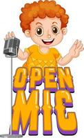 öppen mikrofon logotyp design med sångare pojke seriefigur vektor