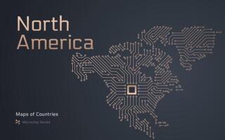 Norden Amerika Kontinent Karte gezeigt im ein Mikrochip Muster. E-Government. Kontinent Karten. Mikrochip Serie vektor