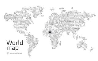 värld vit Karta visad i en mikrochip mönster. e-förvaltning. mikrochip serier vektor