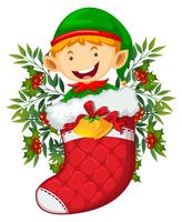 Weihnachtsthema mit Elfe in der roten Socke vektor