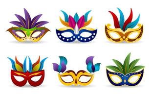 Mardi gras karneval mask ikonuppsättning vektor