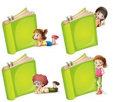 Glückliche Kinder mit großem grünem Buch vektor