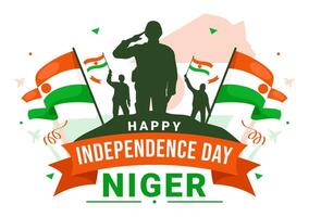 Lycklig niger oberoende dag illustration på 3 augusti med vinka flagga och Land offentlig Semester i platt tecknad serie bakgrund design vektor