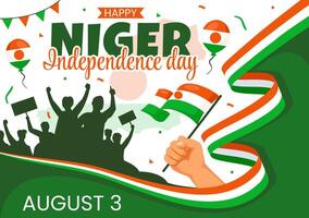 glücklich Niger Unabhängigkeit Tag Illustration auf 3 August mit winken Flagge und Land Öffentlichkeit Urlaub im eben Karikatur Hintergrund Design vektor