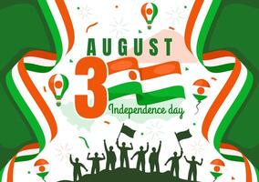 Lycklig niger oberoende dag illustration på 3 augusti med vinka flagga och Land offentlig Semester i platt tecknad serie bakgrund design vektor