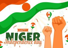 glücklich Niger Unabhängigkeit Tag Illustration auf 3 August mit winken Flagge und Land Öffentlichkeit Urlaub im eben Karikatur Hintergrund Design vektor