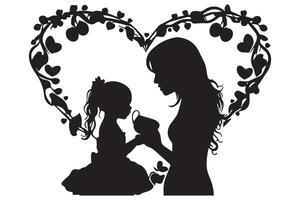 schwarz Silhouette Mama und Baby Tochter Liebe gestalten Weiß Hintergrund Profi Design vektor