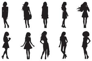 schwarz Silhouetten von Frauen auf Weiß Hintergrund, Mädchen Silhouette kostenlos Design vektor