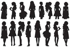 einstellen von schwarz Silhouetten von Mädchen isoliert auf Weiß Hintergrund kostenlos Design vektor