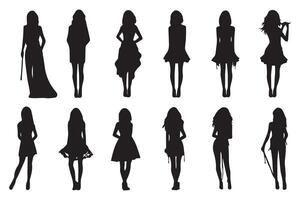 uppsättning av svart silhuetter av flickor isolerat på vit bakgrund fri design vektor