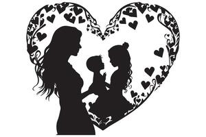 schwarz Silhouette Mama und Baby Tochter Liebe gestalten Weiß Hintergrund Profi Design vektor