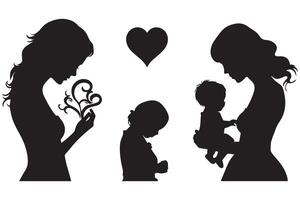 mor och bebis kärlek form silhuett vektor