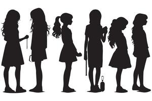 svart silhuetter uppsättning av flickor på vit bakgrund proffs design vektor