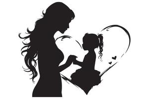 ein Mutter und Tochter Silhouette im das Herz gestalten vektor