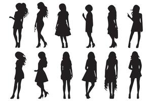 bündeln von schwarz Silhouetten Mädchen isoliert auf Weiß Hintergrund vektor