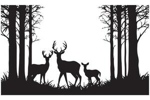 Silhouette Wald und Hirsch Familie vektor
