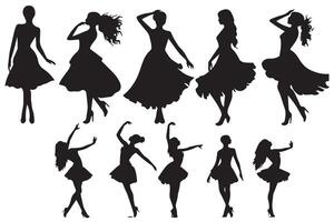 einstellen von schwarz Silhouette Tänzer Mädchen Weiß Hintergrund vektor