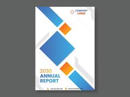 blå och orange årlig Rapportera omslag med rutor, lämplig för finansiell data presentationer, företag rapporter, och företags- dokument. vektor