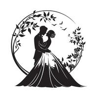 Silhouette Braut und Bräutigam Hochzeit Paar Bild vektor