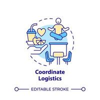 Koordinate Logistik multi Farbe Konzept Symbol. Hackathon Organisation. Veranstaltung Organisation. Veranstaltungsort. runden gestalten Linie Illustration. abstrakt Idee. Grafik Design. einfach zu verwenden im Werbung Materialien vektor