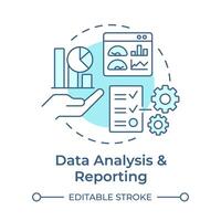 Daten Analyse und Berichterstattung Sanft Blau Konzept Symbol. Industrie Material Management. Aufgabe Leistung. runden gestalten Linie Illustration. abstrakt Idee. Grafik Design. einfach zu verwenden im Infografik vektor