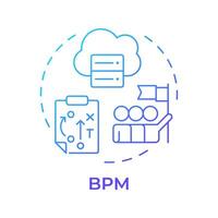 bpm Werkzeug Blau Gradient Konzept Symbol. Verwaltung Ressourcen, Arbeitsablauf Management. Zusammenarbeit Organisation. runden gestalten Linie Illustration. abstrakt Idee. Grafik Design. einfach zu verwenden im Infografik vektor