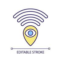 Geographisches Positionierungs System Verfolgung rgb Farbe Symbol. Reefer Überwachung. echt Zeit Telemetrie. geo Targeting Software. Telematik Algorithmen. isoliert Illustration. einfach gefüllt Linie Zeichnung. editierbar Schlaganfall vektor