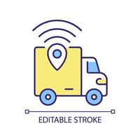 leverans lastbil spårning rgb Färg ikon. offentlig logistik, gps teknologi. resa realtid data. service synlighet. isolerat illustration. enkel fylld linje teckning. redigerbar stroke vektor